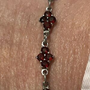 Elegant Sterling Silver and Red Garnet dainty Gemstone Bracelet 7.5 “.